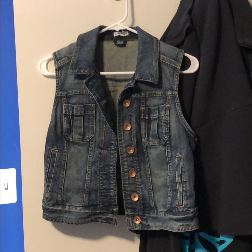 Cropped blue jean jacket vest